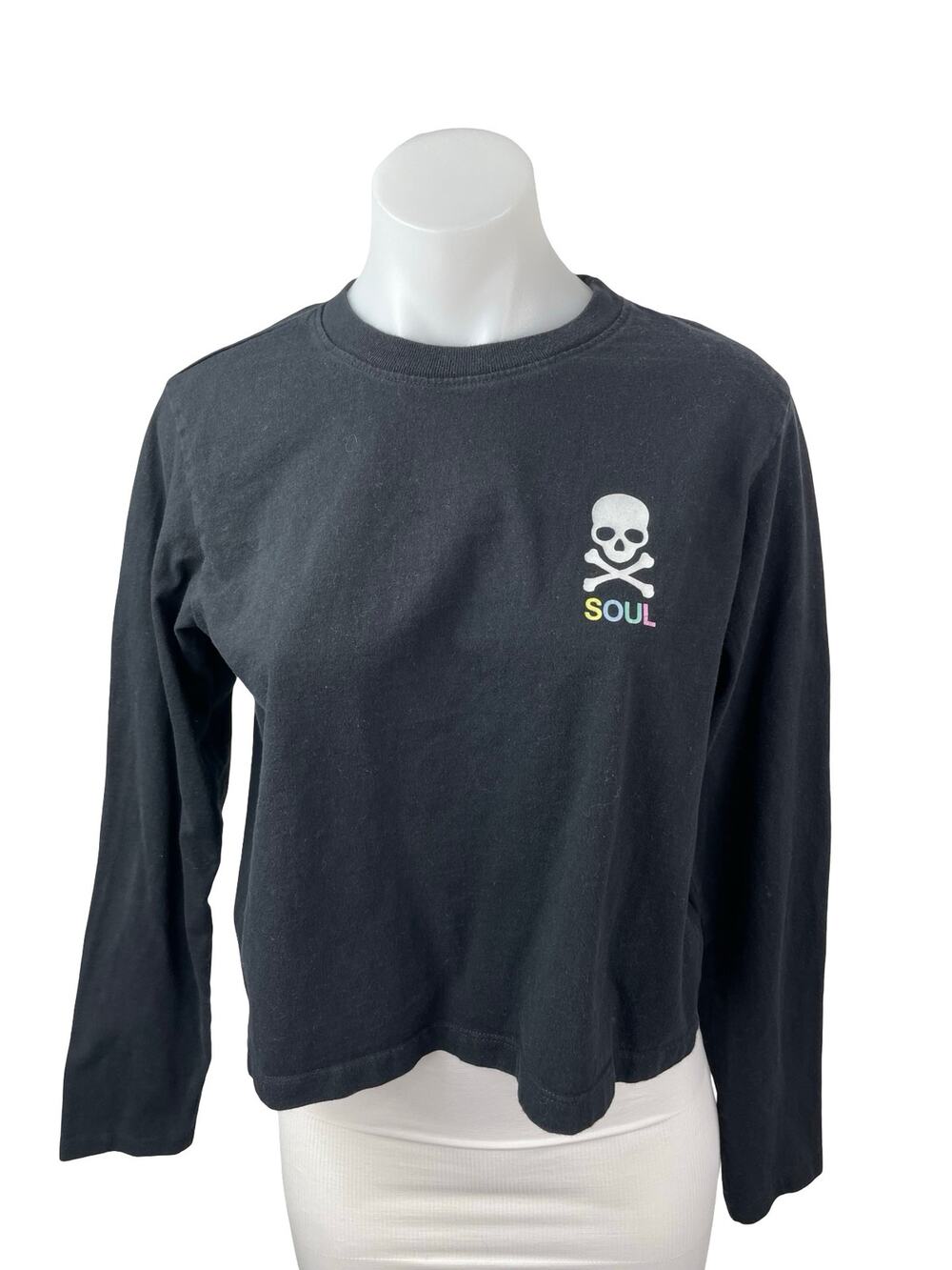 Soulcycle Women's Black Skull Logo Long Sleeve Crewneck T Shirt Tee Top Size S